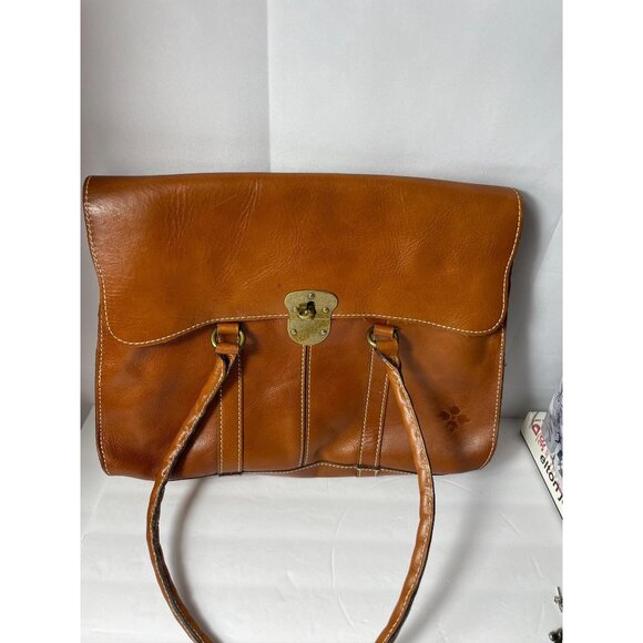 Patricia Nash Handbags - Patricia Nash Tan Leather Satchel Bag With Brass Lock & Dual Handles Spacious